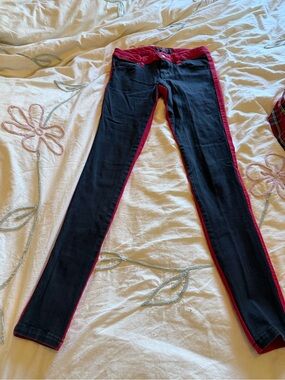 Y2K Royal Bones Black Pants with Red Waistband Detail